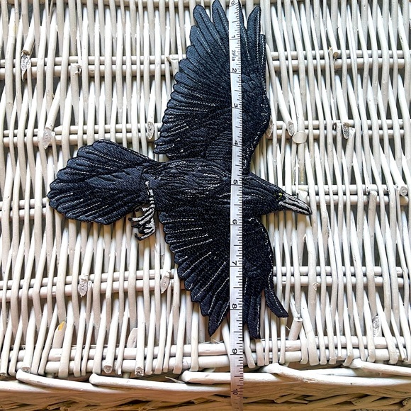 Giant Raven Crow on Skull & 2 Flying Ravens iron on/sew on patches. Hand Made - Picture 7 of 12